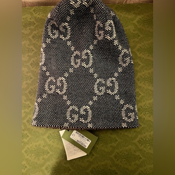 Gucci Monogram Brown Denim Blue and White Beanie